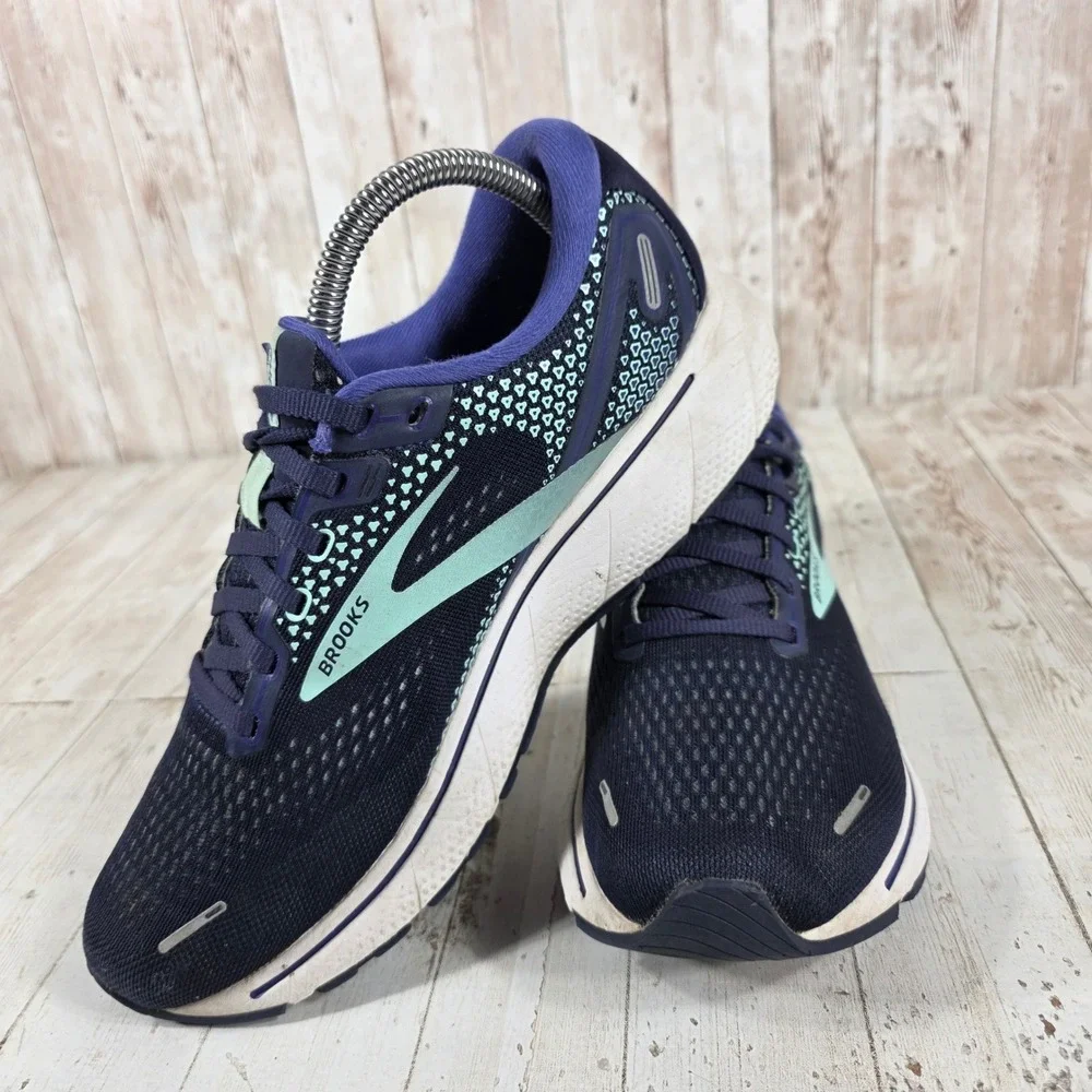 Brooks Ghost 14 Womens 8.5 Wide Navy Blue Seafoam Running Shoes 1203561D446